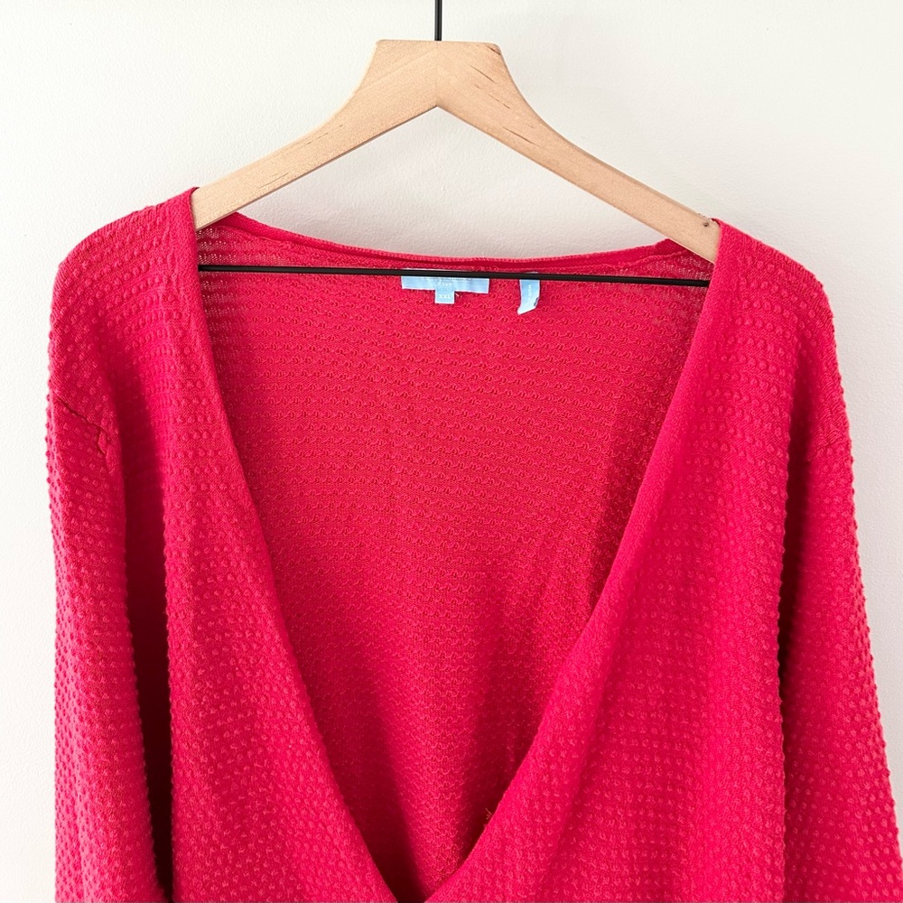 Draper James RSVP V-Neck Textured Cardigan Red Size XXL - Picture 3 of 6